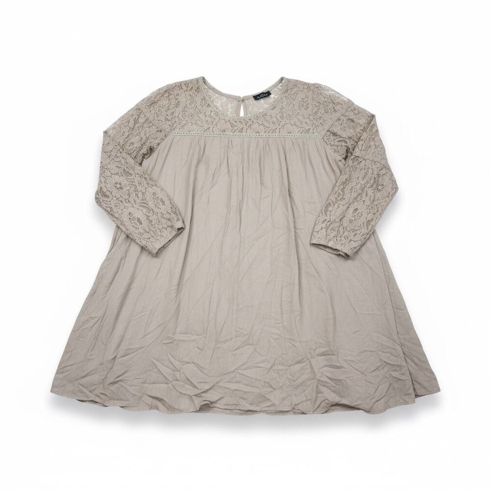 Gi Gio PinkBlush Women’s L Taupe Lace Yoke Long Sleeve Tunic Blouse NWT Rayon